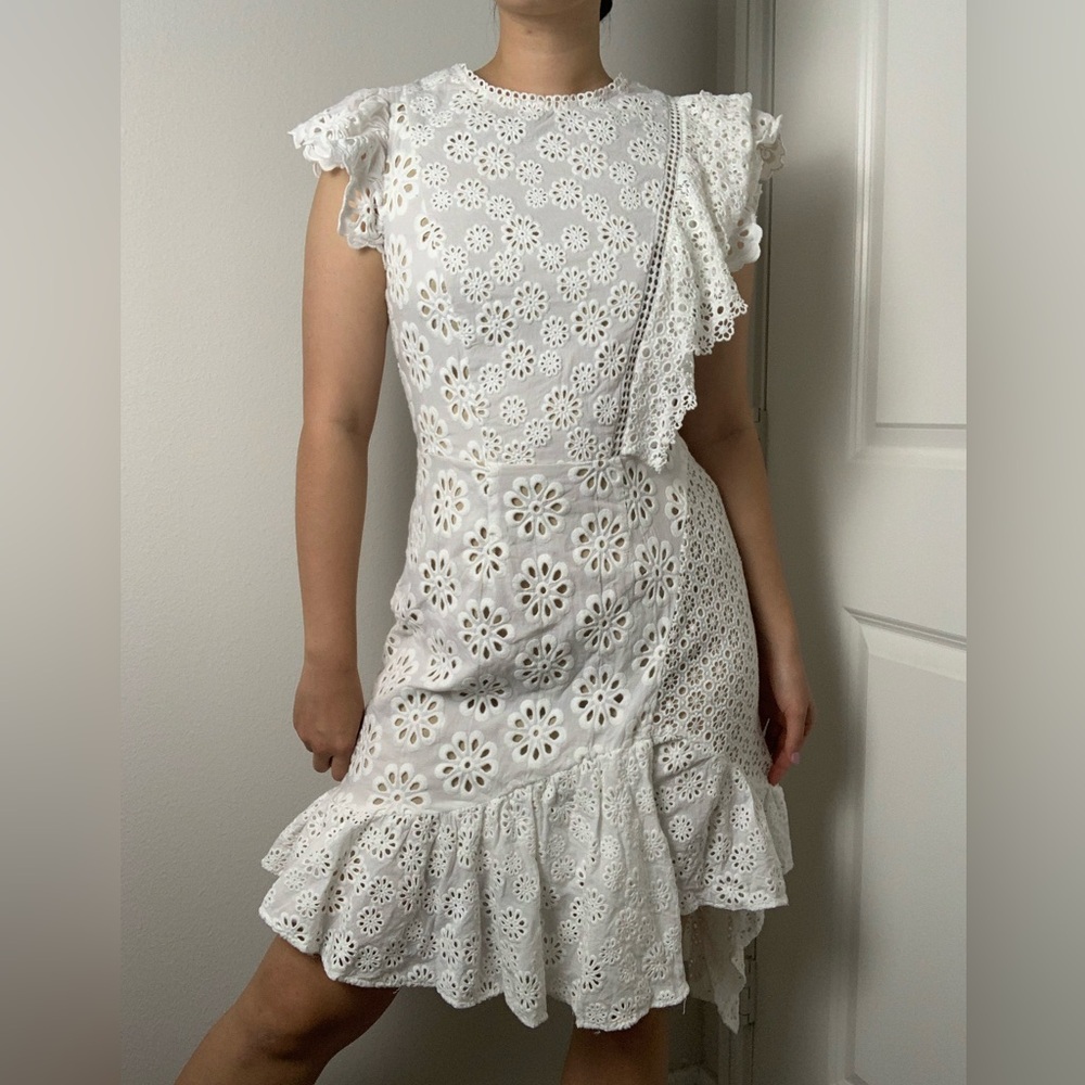 SEA New York Stunning Eyelet Asymmetric White Dress
